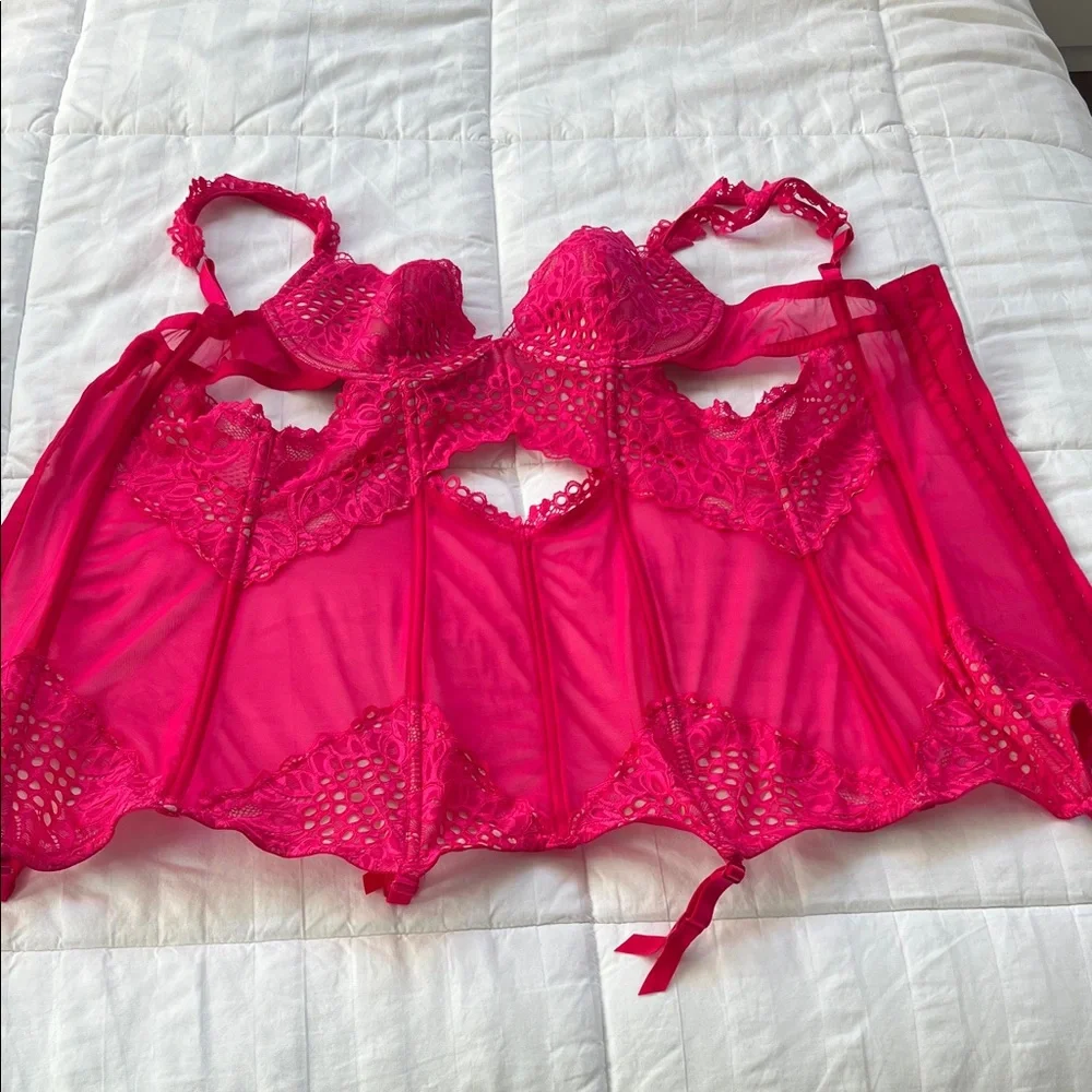 Victoria's Secret Hot Pink Lace Chemise - Picture 3 of 4